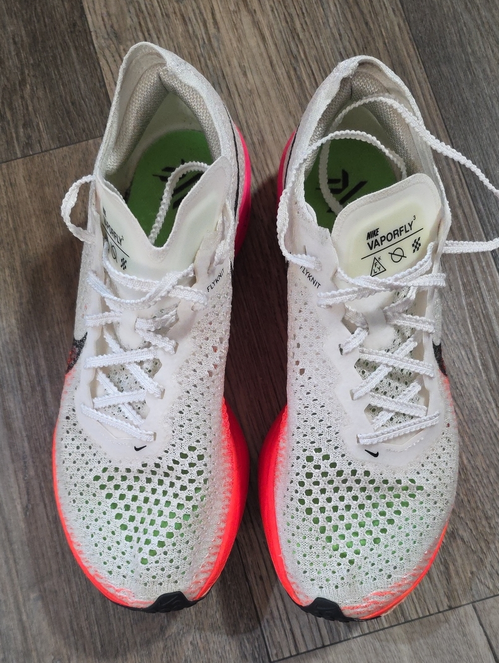 Nike Women's White Flyknit Running Shoes with Neon Pink Gradient Midsole